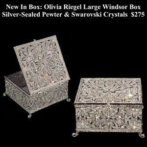 NIB:$325 Olivia Riegel Lg Windsor Box: Silver Sealed Pewter & Crystal
